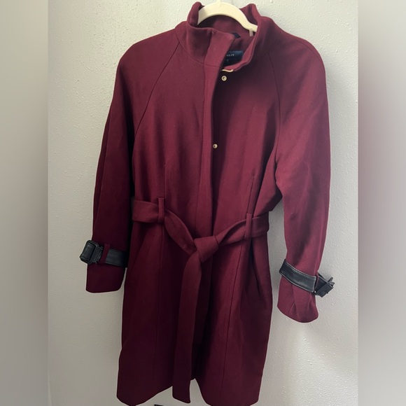 New Cole Haan Belted Raglan Melton Wool Coat Women’s Size 12 - Picture 2 of 10